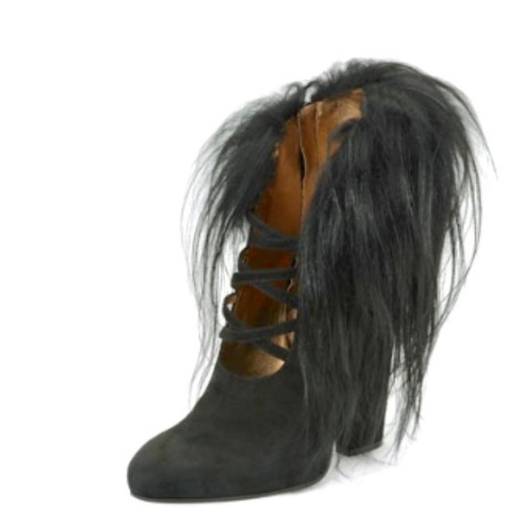 NIB BOTTEGA VENETA Black Suede Booties with Fur Trim 9.5